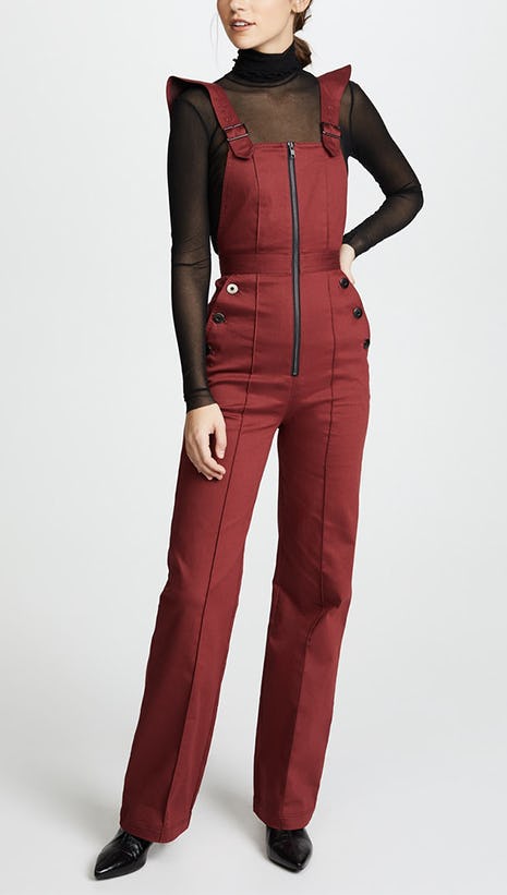 burgundy dungaree dress