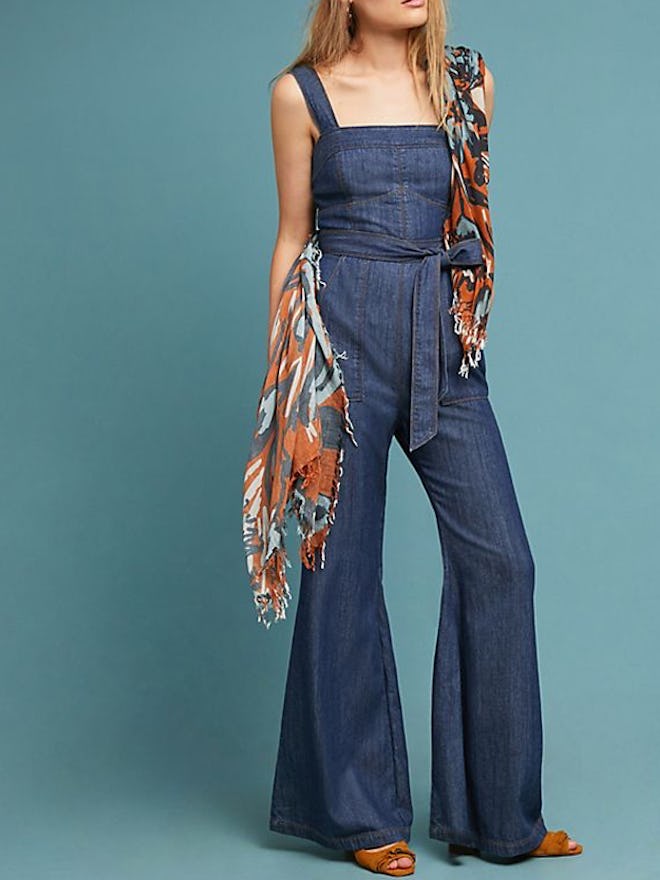 Waist-Tied Denim Jumpsuit