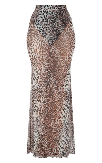 Leopard Print Mesh Maxi Skirt