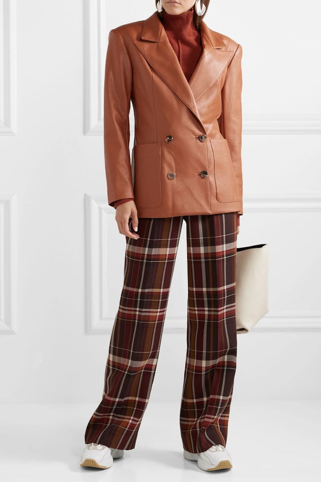 Checked Wool And Silk-Blend Flared Pants