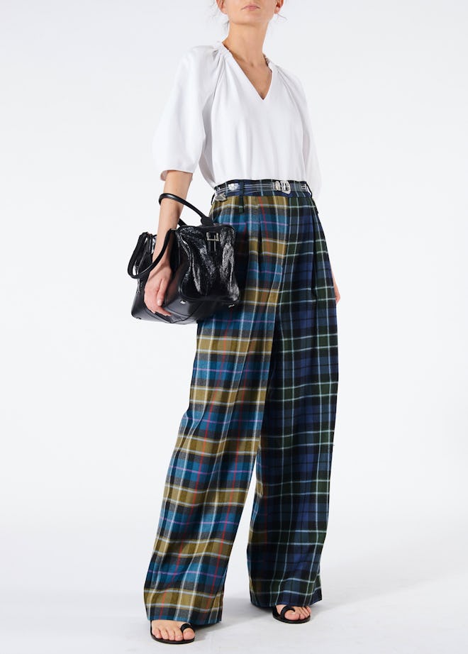 Tartan Stella Wide Leg Paperbag Pants With Removeable Belt
