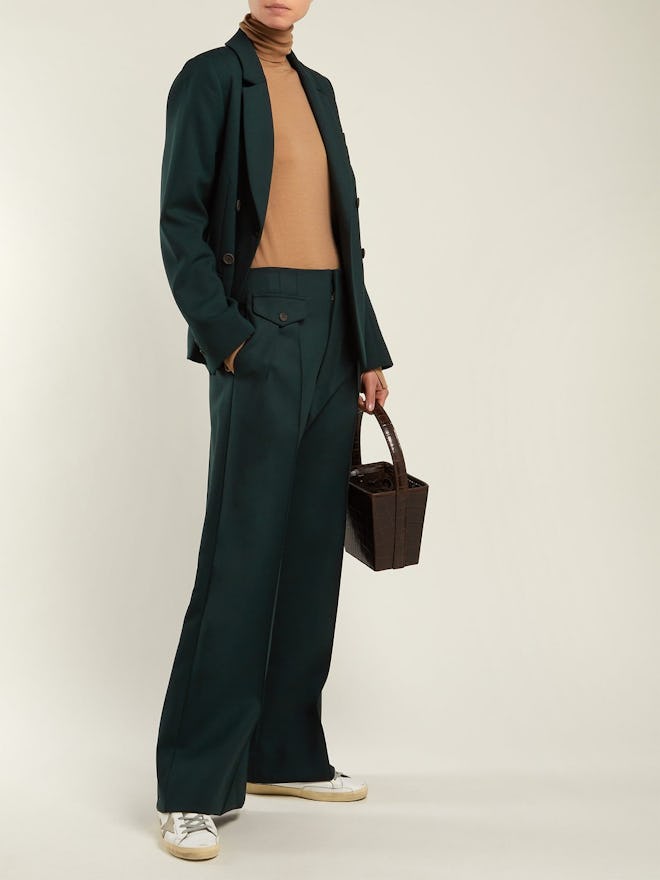 Pleated Wide-Leg Crepe Trousers