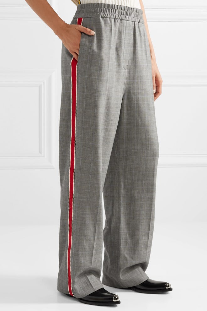 Striped Prince of Wales Checked Wool Straight-Leg Pants