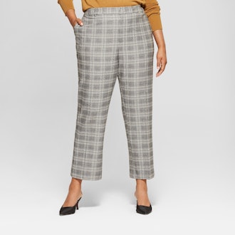 Plus Size Plaid Split Back Relaxed Ankle Trouser