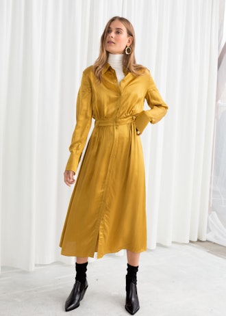 Belted Satin Midi Dress