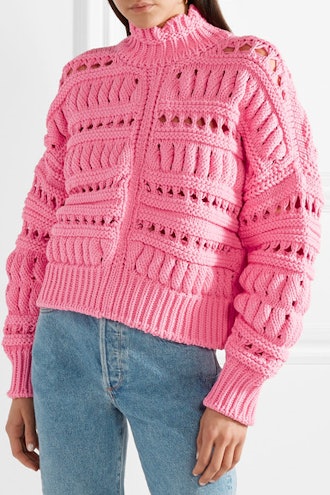 Zoe Oversized Open-Knit Cotton-Blend Turtleneck Sweater