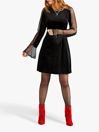 Yumi Sheer Flute Sleeve Velvet Dress