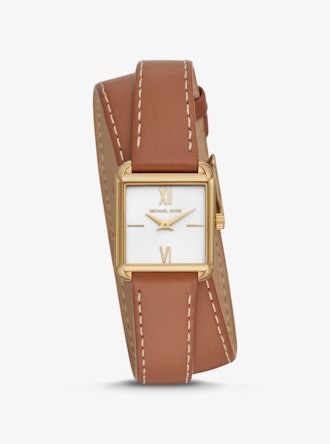 Lake Gold Tone and Leather Wrap Watch