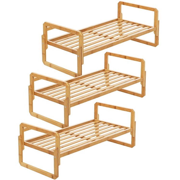 Songmics Stackable Bamboo Shoe Rack, Pack Of 3