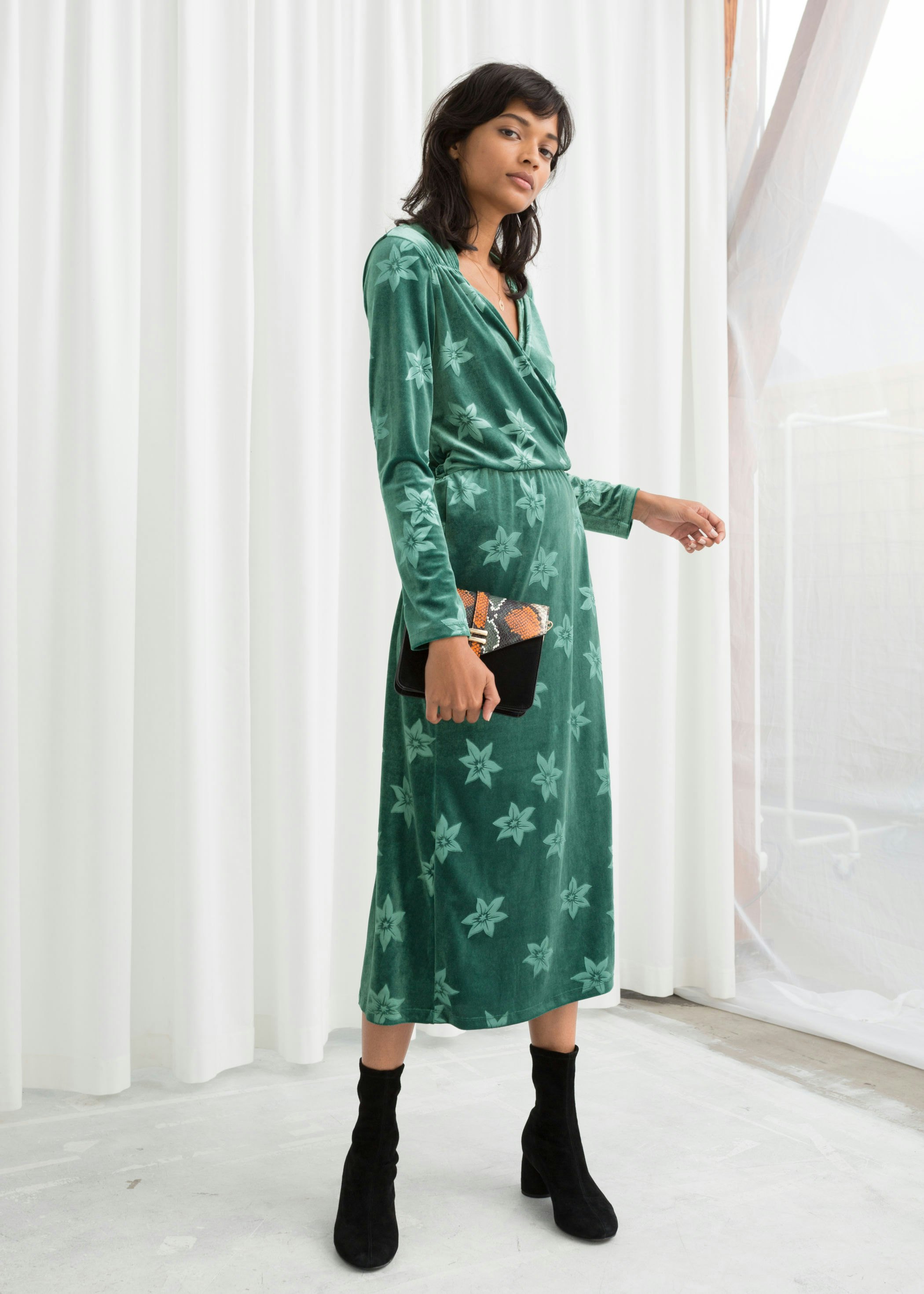 & other stories green wrap dress