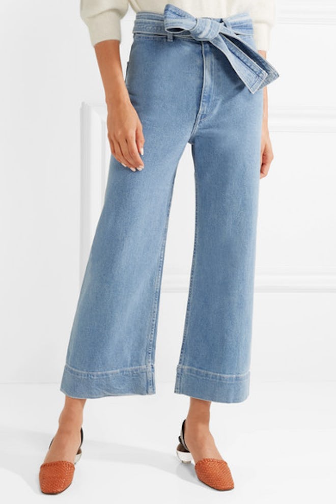 Merida Cropped Belted High-Rise Wide-Leg Jeans