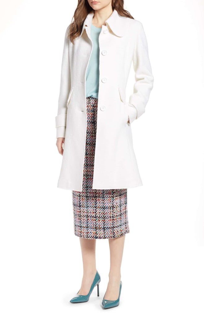 Boiled Wool Blend Fit & Flare Coat