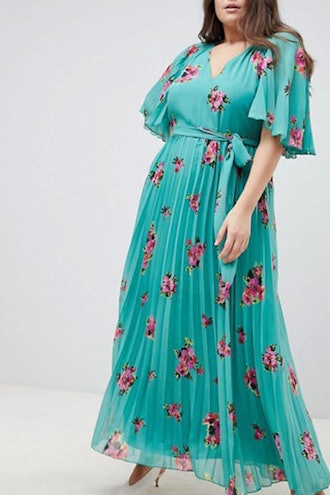  Curve Floral Flutter Sleeve Pleated Maxi Dress