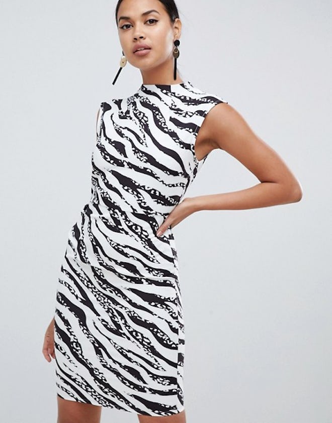 ASOS DESIGN mini pencil dress with tuck detail in zebra print