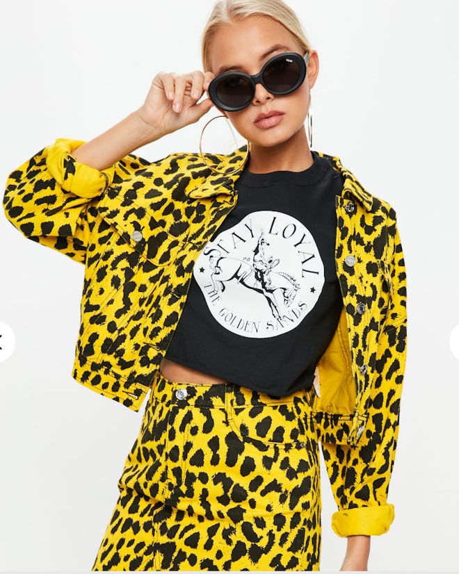 Yellow Leopard Print Boxy Denim Jacket