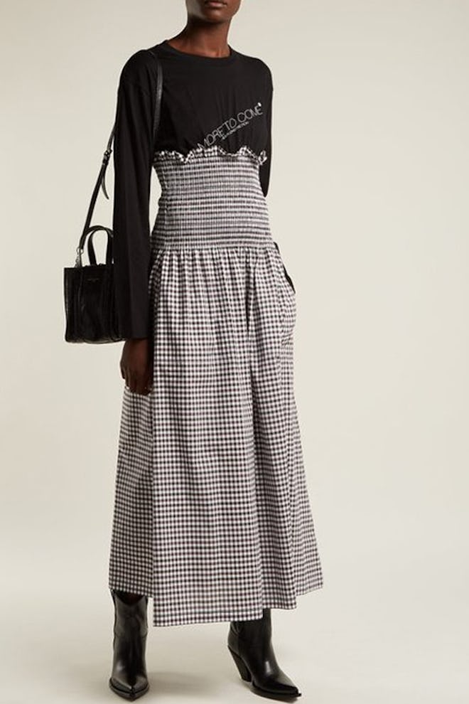 Contrast-Panel Gingham Cotton Dress