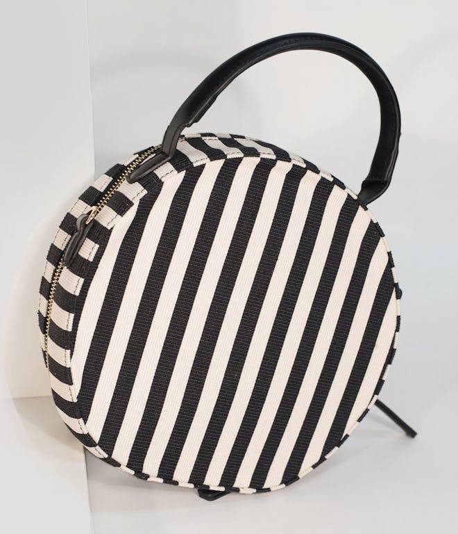 Retro Style Black & White Stripe Fabric Round Handbag