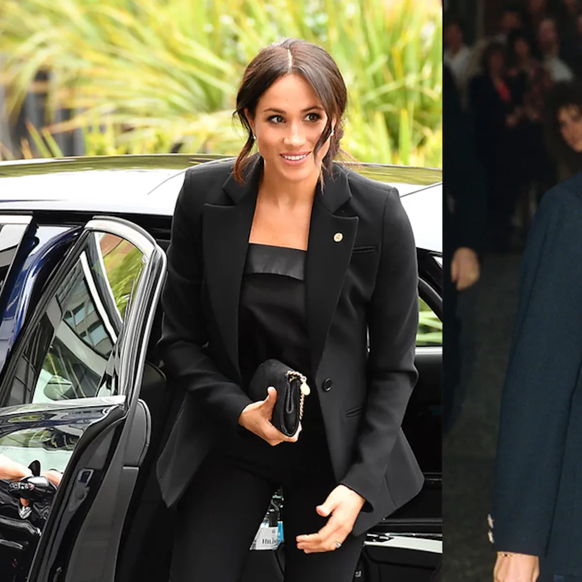 Meghan Markle's Black Pantsuit Mimics Princess Diana's Style Meghan Markle's Black Pantsuit Mimics Princess Diana's Style