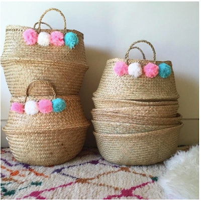 Candelabra Home Pom Pom Belly Basket - Pink/White/Blue