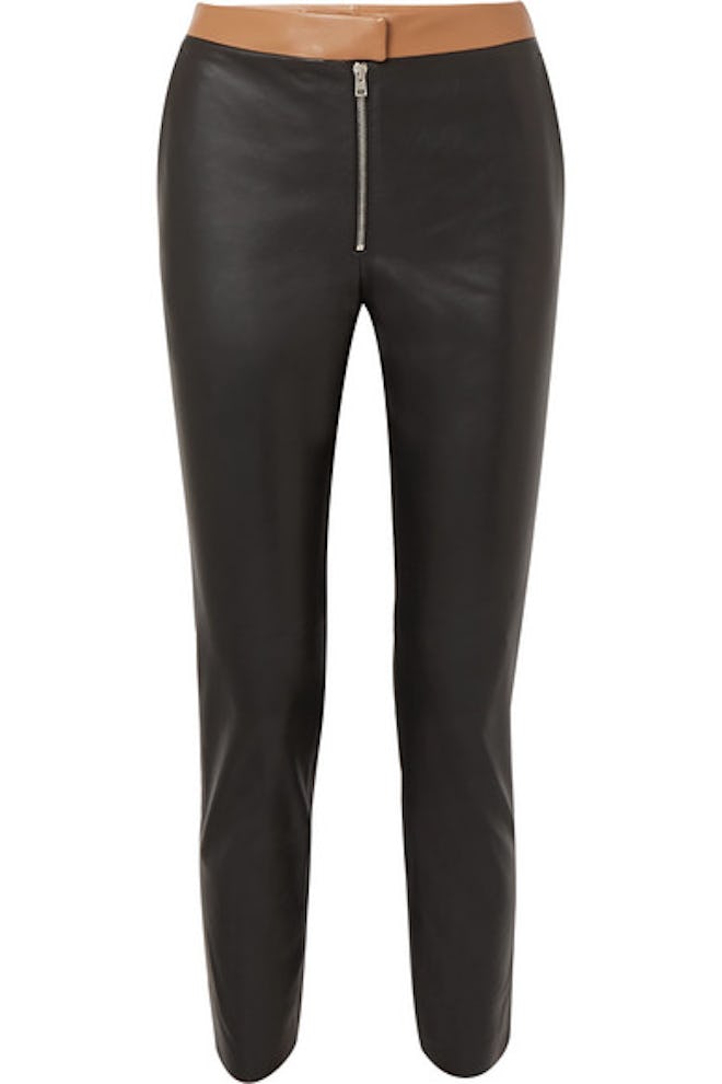 Two-Tone Leather Skinny Pants