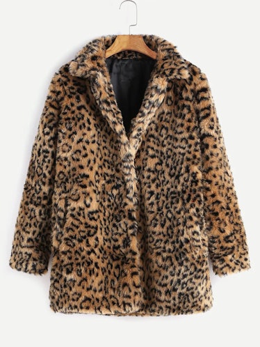 Leopard Button Up Faux Fur Coat