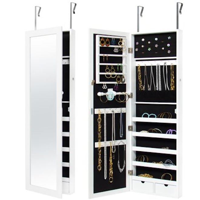 Best Choice Products Mirrored Hanging Jewelry Cabinet Armoire Organizer Over Door Wall Mount W/ Keys...
