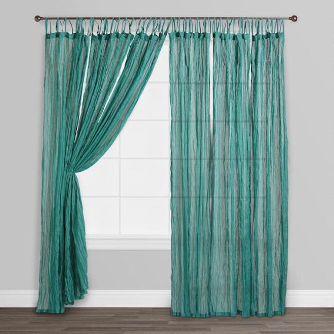 Blue Crinkle Voile Cotton Curtains