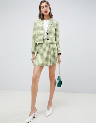 Tailored Mini Skirt In Yellow And Green Check
