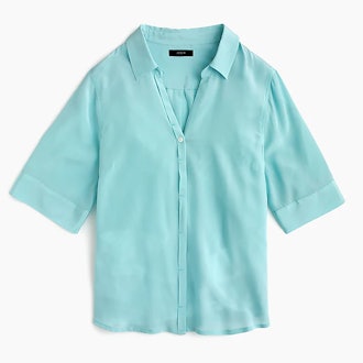 Short-Sleeve Button-Up Shirt In Silk