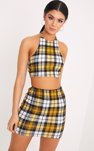 Rosa Yellow Check Print Halterneck Crop Top