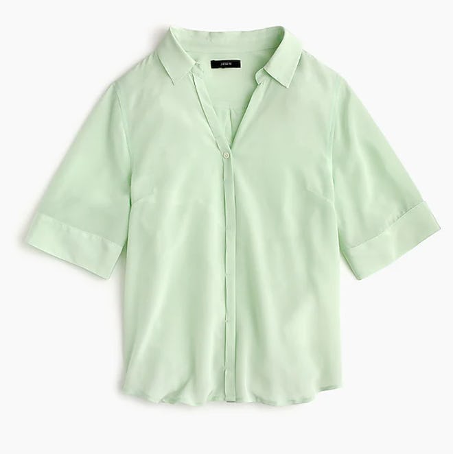 Short-Sleeve Button-Up Shirt In Silk