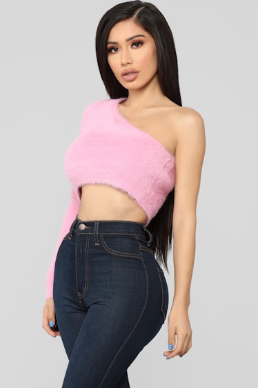 Fuzz What You Heard One Shoulder Sweater - Pink