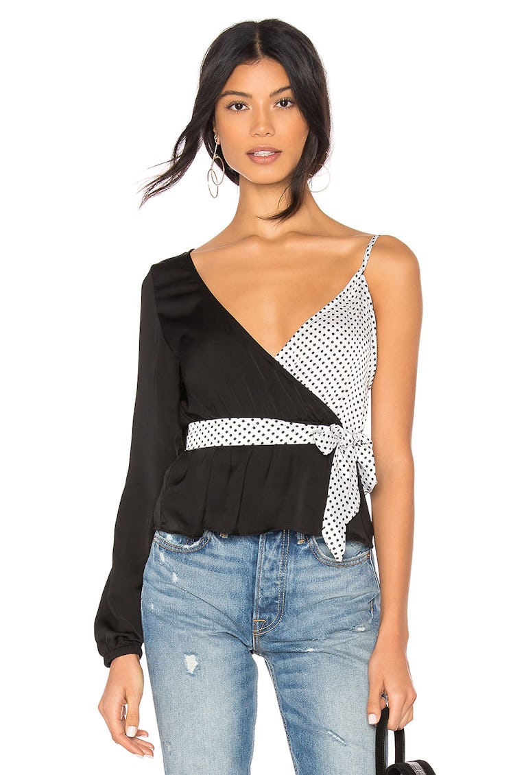 By The Way Hayley Two Tone Wrap Top 