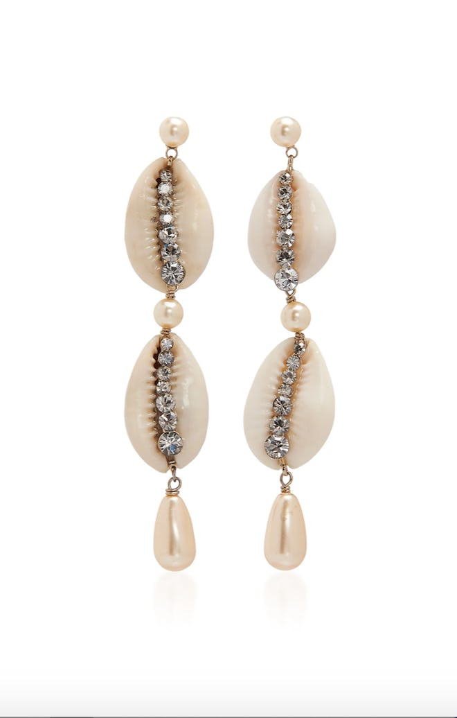 Shell, Crystal And Faux Pearl Earrings