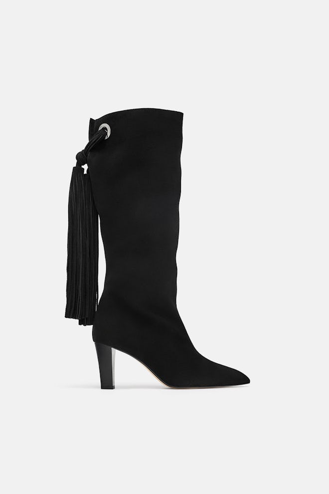 Zara Fringed Leather Heeled Boots