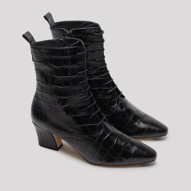 Zelie Black Croc Leather Boots