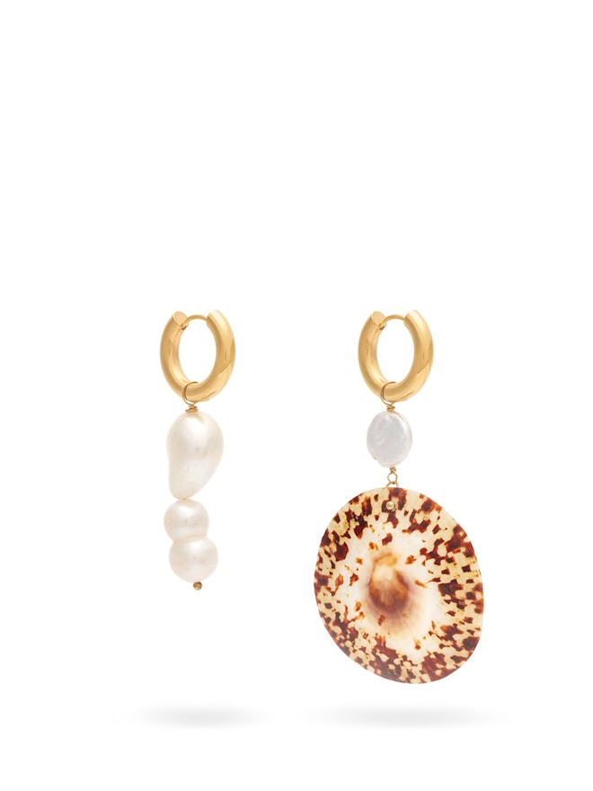 Pearly Mismatched Freshwater Pearl & Shell Drop Earrings