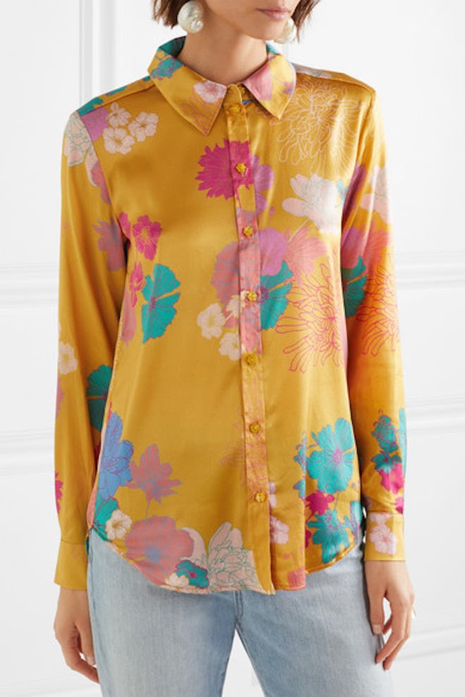 Maxwell Floral-Print Silk-Blend Charmeuse Shirt