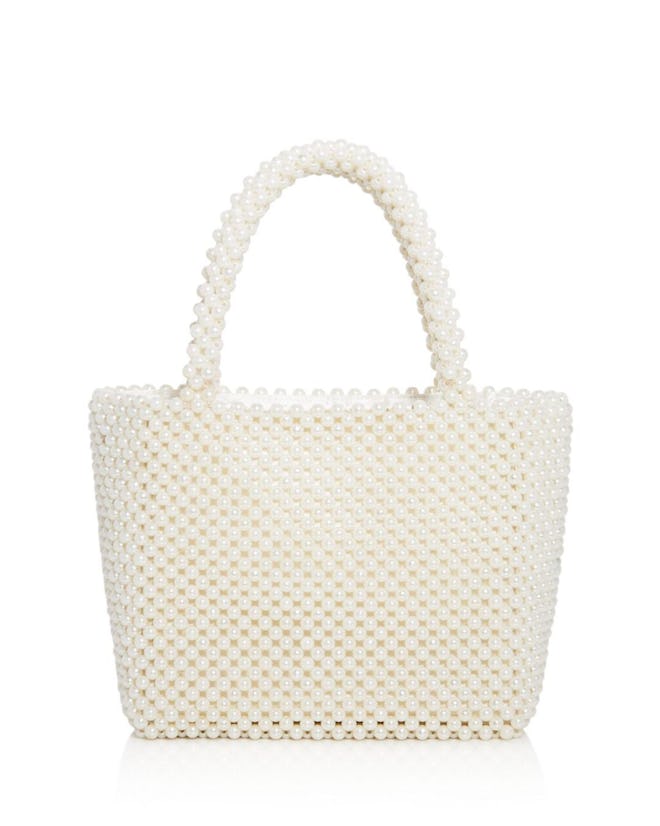  Samira Faux Pearl Beaded Tote in Ivory