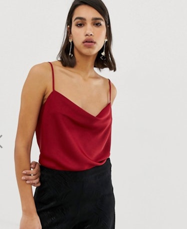 River Island cami top with cowl neck in red