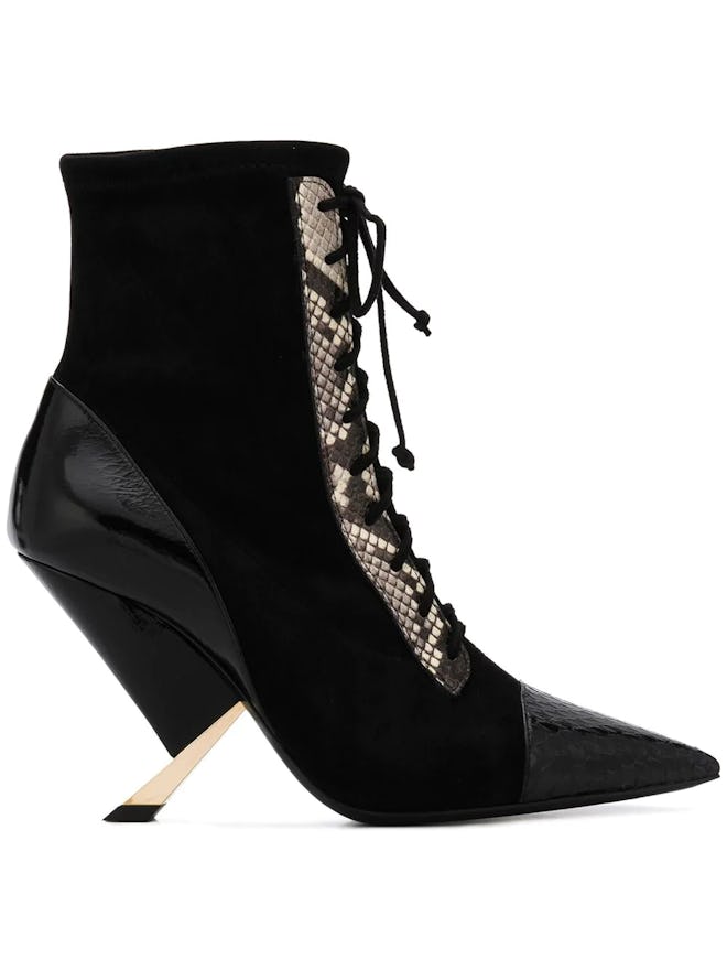 Snakeskin Lace-Up Boots