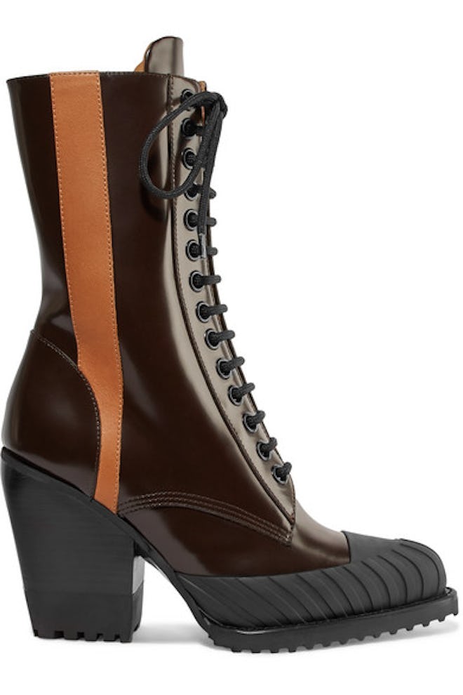 Chloé Rylee Two-Tone Glossed-Leather Ankle Boots