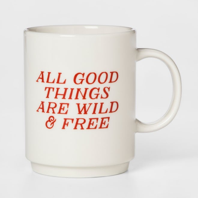 16oz Porcelain All Good Things Are Wild And Free Mug White/Red - Room Essentials