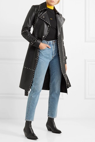 Studded Leather Trench Coat