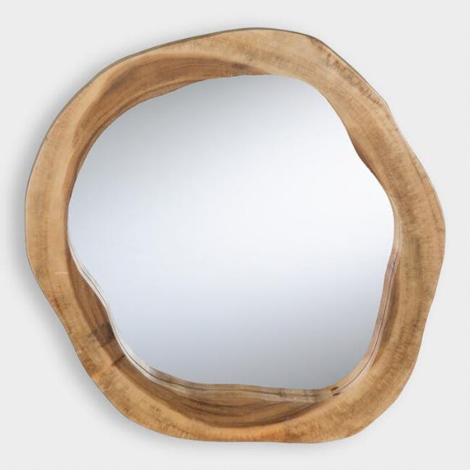 Round Natural Live Edge Teak Wood Mirror