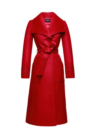 Long Wide Collar Wrap Coat, Red