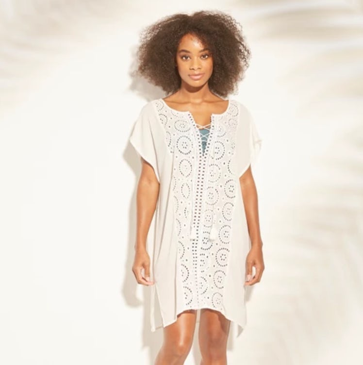 Lace-Up Eyelet Cover Up Dress