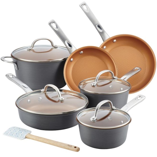 Ayesha Curry 11-Piece Hard-Anodized Aluminum Nonstick Cookware Set in Charcoal Grey