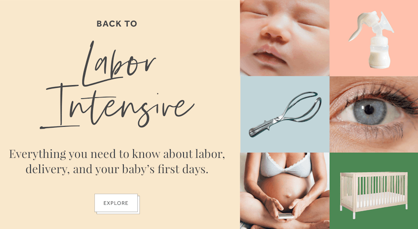 Labor intensive logo next to pictures of a baby, a milk pump, a pregnant woman, an eye and a cradle 