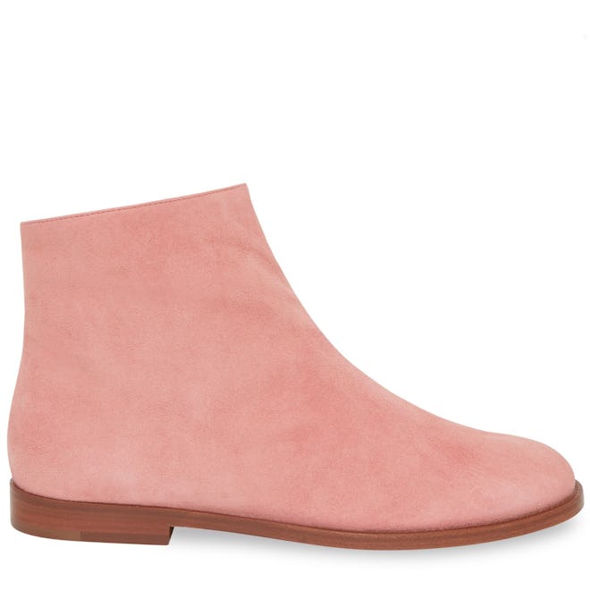 Shearling Flat Ankle Boot in Blush